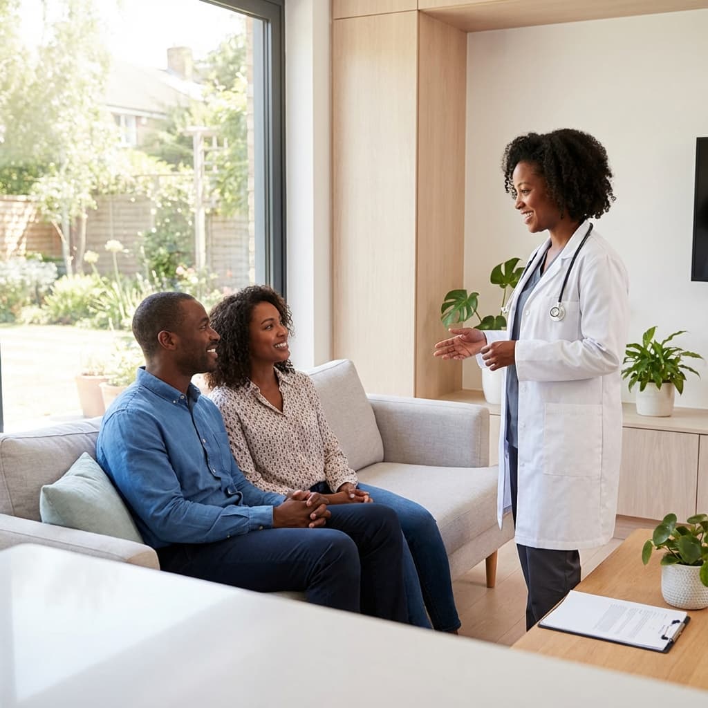 Doctor consulting with family